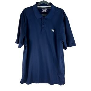 Under Armour Men's Large HeatGear Polo Navy Loose Fit Golf Sports Work